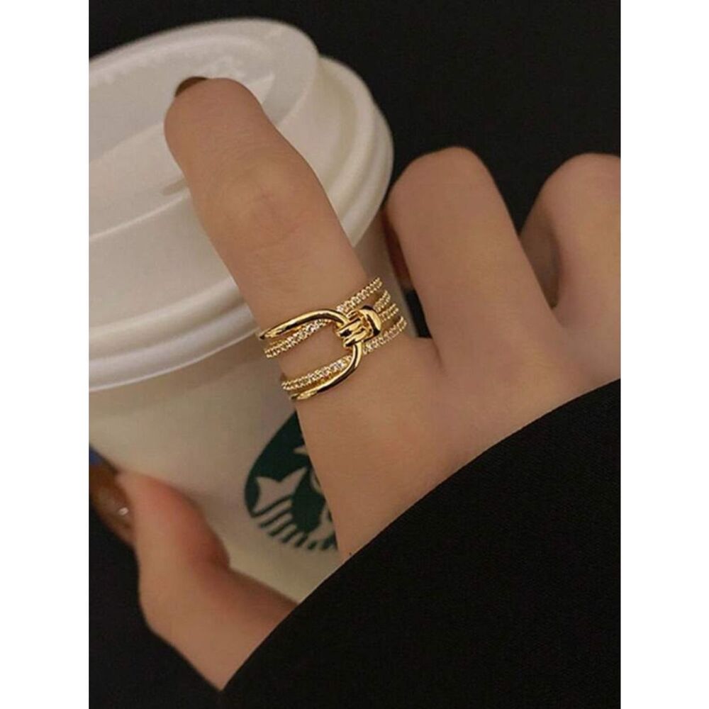 Elegant Gold Belt-Style Statement Ring - Women's Jewelry R 461